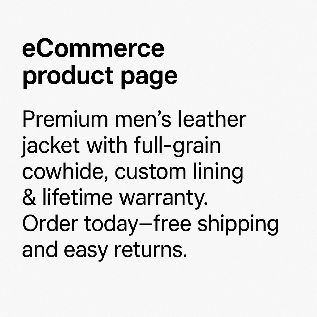 ecommerce mea - Content Author Specific benefit (full‑grain cowhide, custom lining, lifetime warranty), incentive (free shipping, easy returns), call to action (order today).